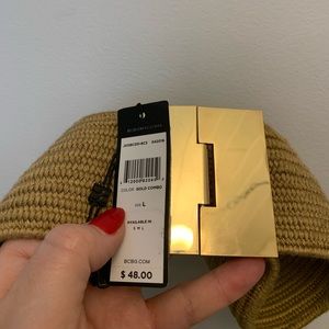 NWT BCBG Woven Waist Cinching Belt Gold Hardware L